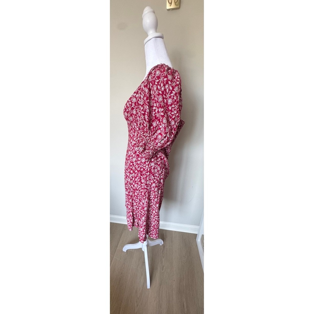 Madewell Red‎ Floral Puff Sleeve Smocked Mini Dress Size 14 Sweetheart Neck - Picture 6 of 8